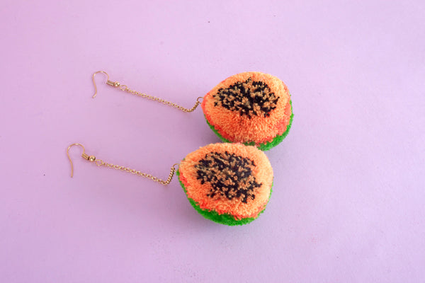 papaya pom pom earrings