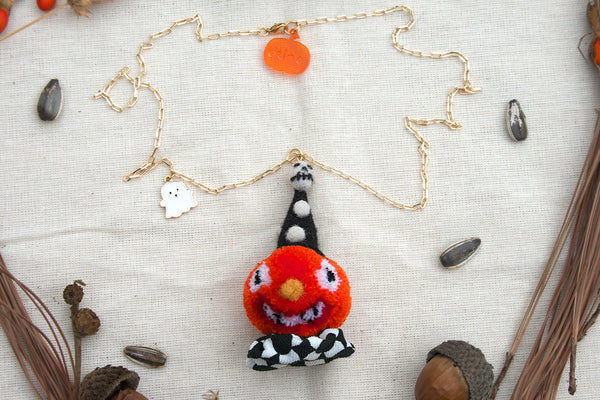 collar pompom calabaza payaso