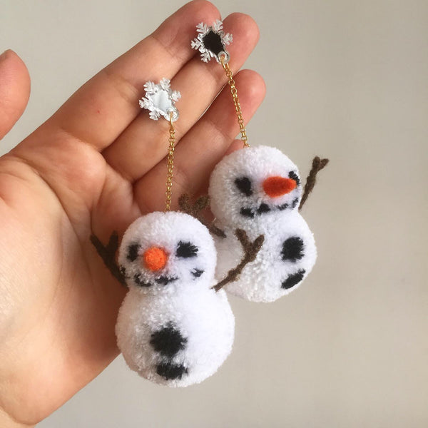 snowman pom pom earrings