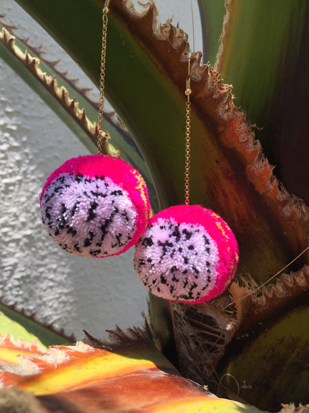 dragon fruit pomp pom earrings