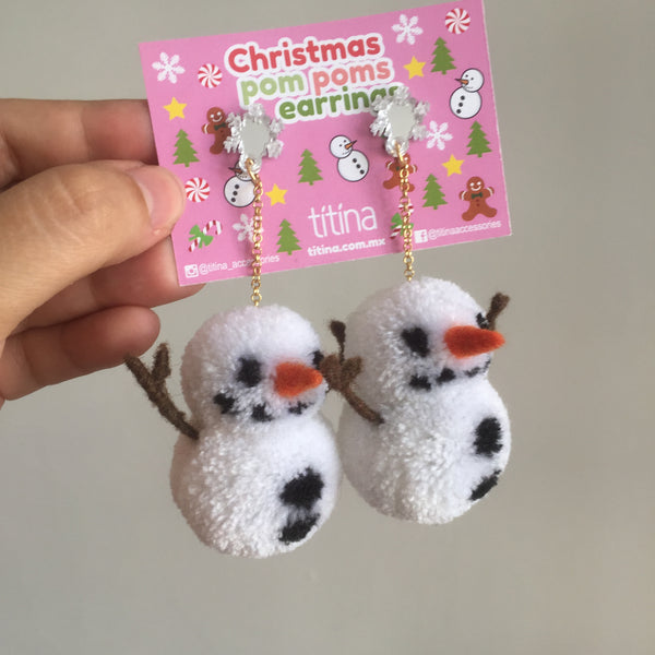 snowman pom pom earrings