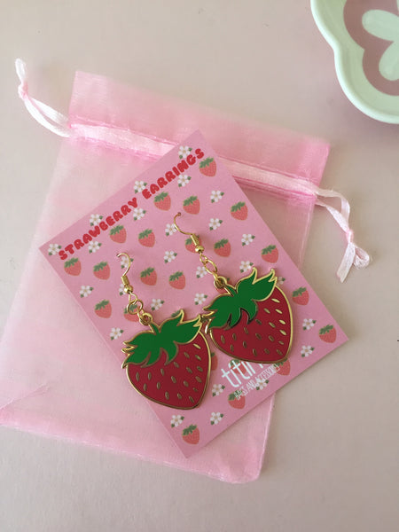 strawberry enamel earrings