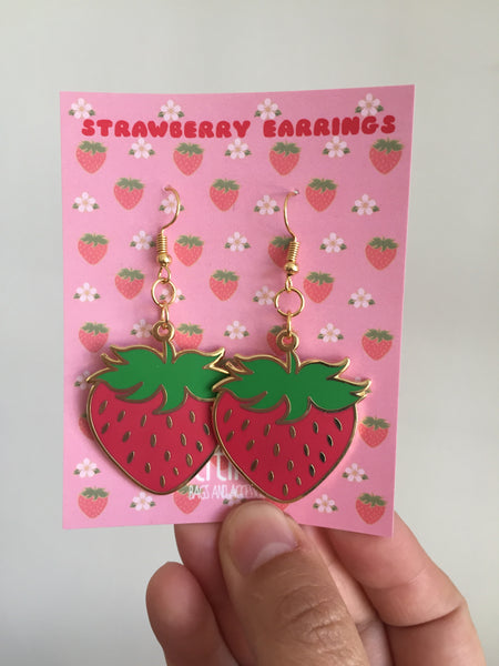 strawberry enamel earrings
