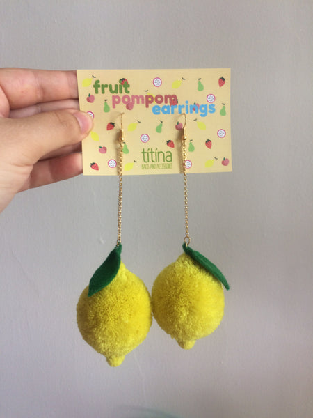 lemon pompom earrings
