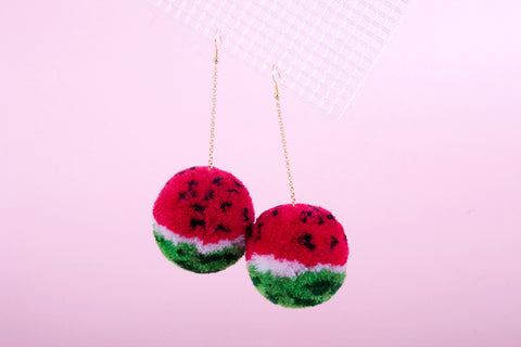 watermelon pom pom earrings