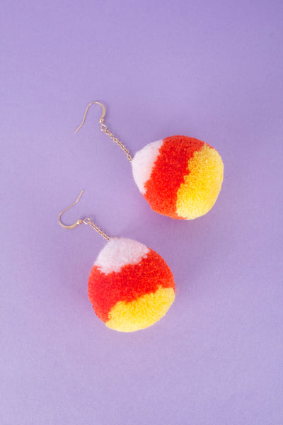 candy corn pom pom earrings