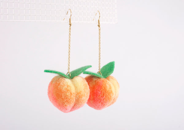 peach pompom earrings- pompom earrings