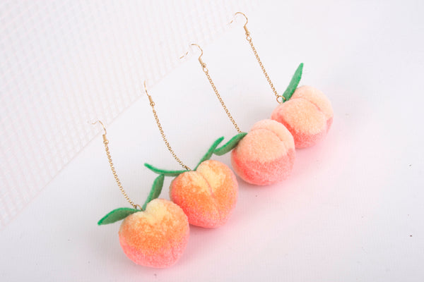peach pompom earrings- pompom earrings
