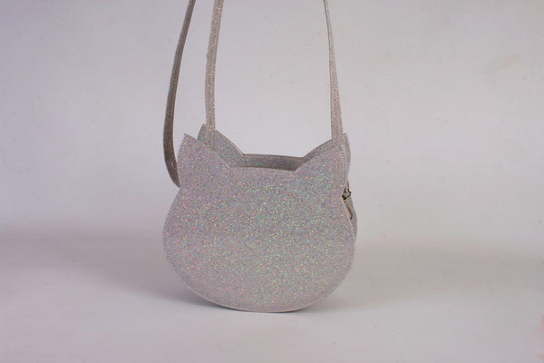 light gray with iridicsent sparkles cat bag