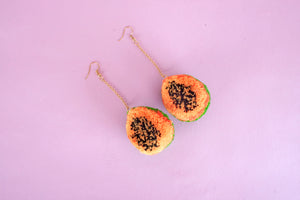 papaya pom pom earrings