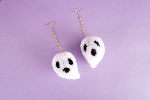 ghost pom pom earrings