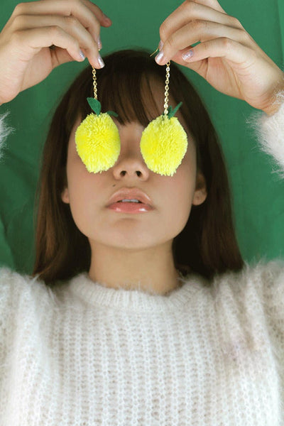 lemon pompom earrings