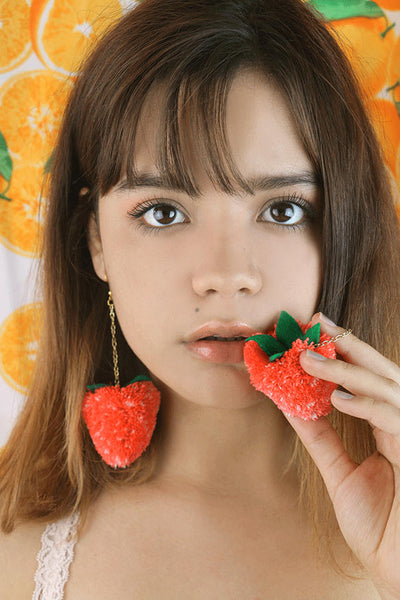 strawberry pom pom earrings-pom pom earrings