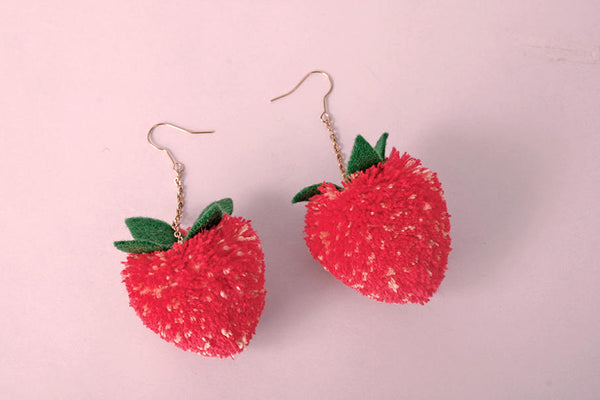 strawberry pom pom earrings-pom pom earrings
