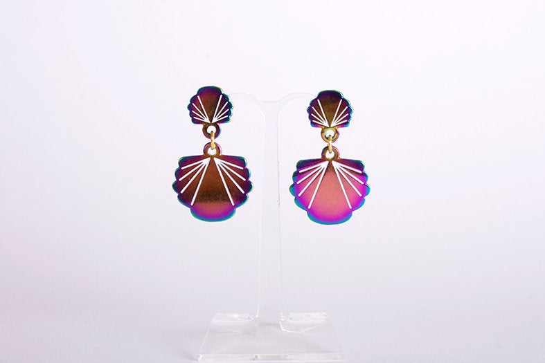 Rainbow metal mermaid's sea shells earrings