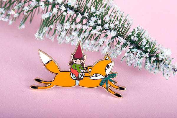 Elf and fox pin