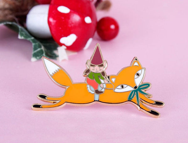 Elf and fox pin