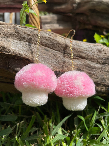 Mushroom pompom earrings