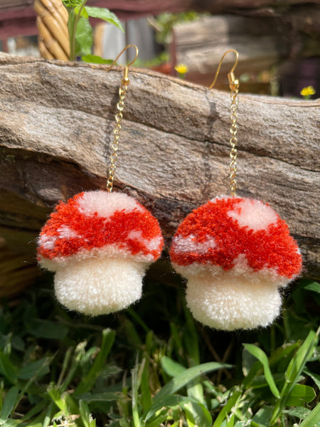 Mushroom pompom earrings